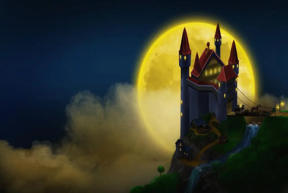 

Halloween Night Moon Witch Castle Photography Backgrounds Customized Photographic Backdrops for Photo Studio props