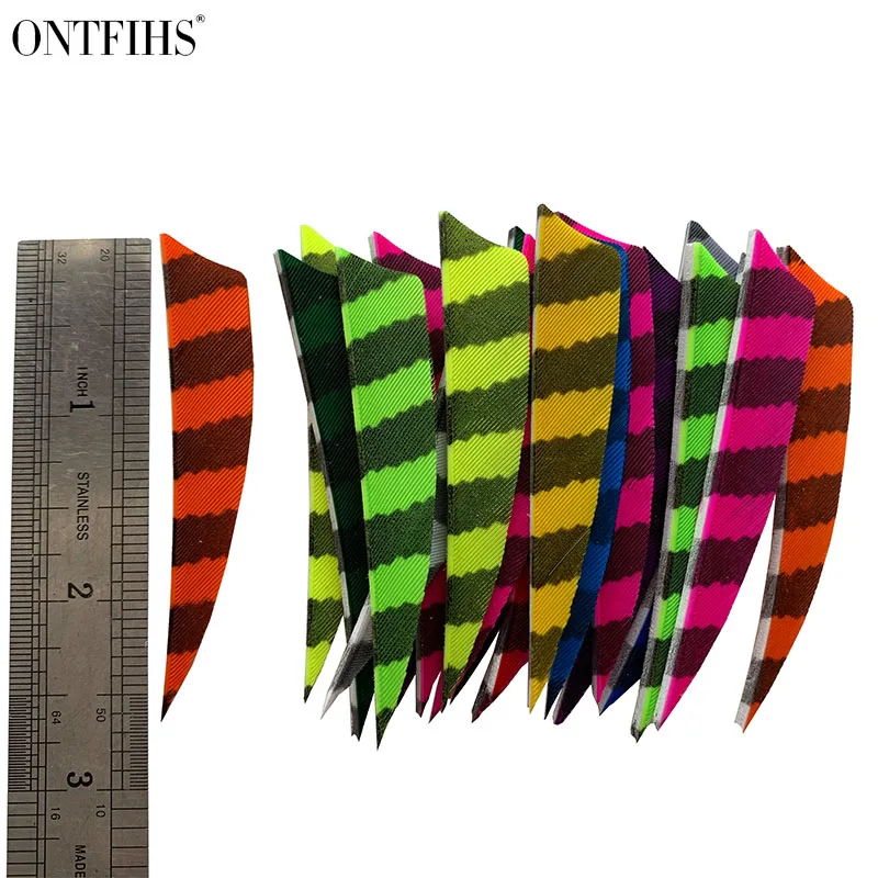 

24 шт. ONTFIHS перо для стрел 2,5 "полосатый щит для резки красочные Fletches индейка перо Охота стрельба из лука аксессуары