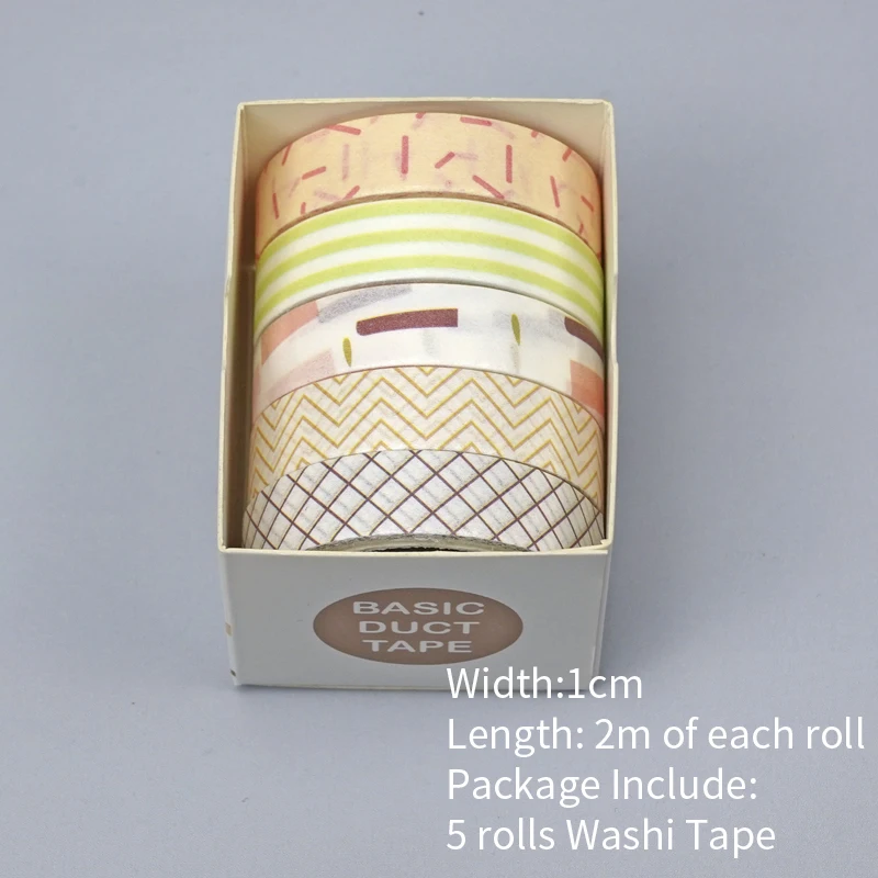 

5 Rolls 10mm Wide Washi Tape Set Washi Masking Adhesive Decorative Holiday Craft Tapes,Bullet Journals,Planners Gift Wrapping