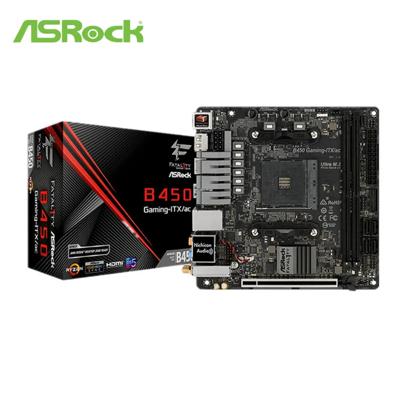 Новая Материнская плата ASROCK B450 Gaming ITX/AC 17*17 см поддерживает 4K 60 Гц для Ryzen 3000G