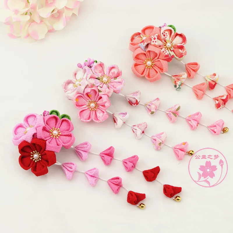 

Kimono Sakura Teassel Lolita Hairpin Kanzashi Bathrobe Take Photo Headdress Tsumami zaiku Yukata Geisha Hair Clip Cosplay