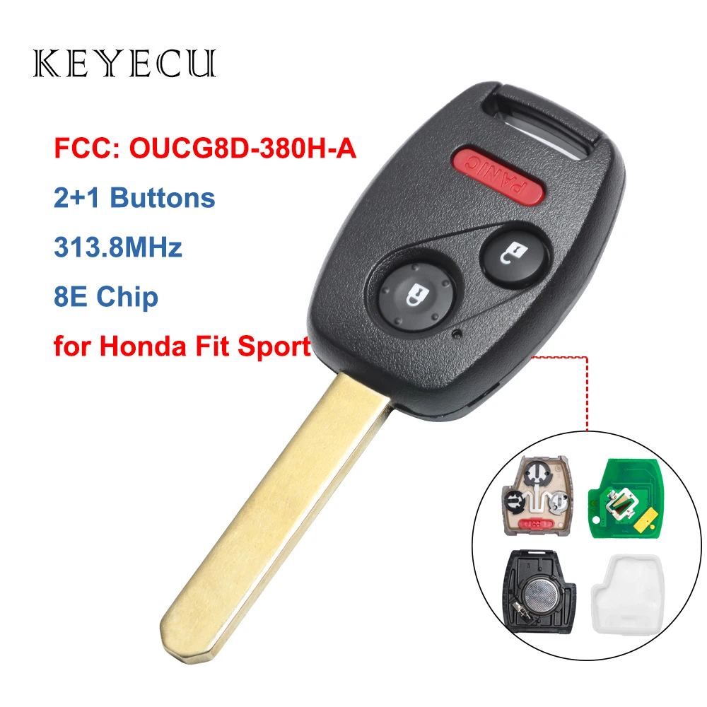 

Keyecu Remote Key Fob 2+1 Buttons 313.8MHz 8E Chip Car Key for Honda Fit Sport 2006 2007 2008 2009 , FCC: OUCG8D-380H-A