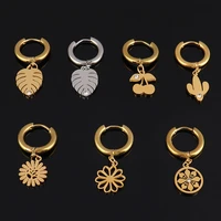 fashion hoop earrings for women stainless steel earrings leaf charm earrings flower earrings geometric earrings jewelry gift