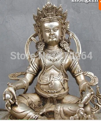 free shipping Details about Tibet Buddhism White Bronze Silver Yellow Jambhala wealth God Buddha Statue |