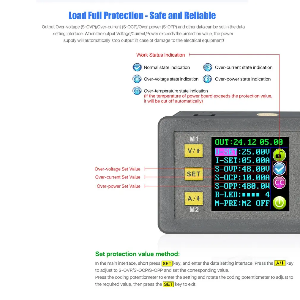 DPS5020-USB Постоянное Напряжение Ток понижающий связь 50 в 20A ЖК-вольтметр цифровой