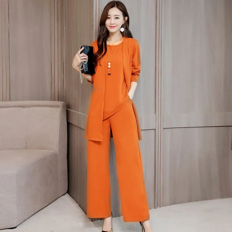 

Women's Autumn And Winter Fashion Suit Western Style Slimming Coat + Tshirt + Pants Fashion Three Piece Sets