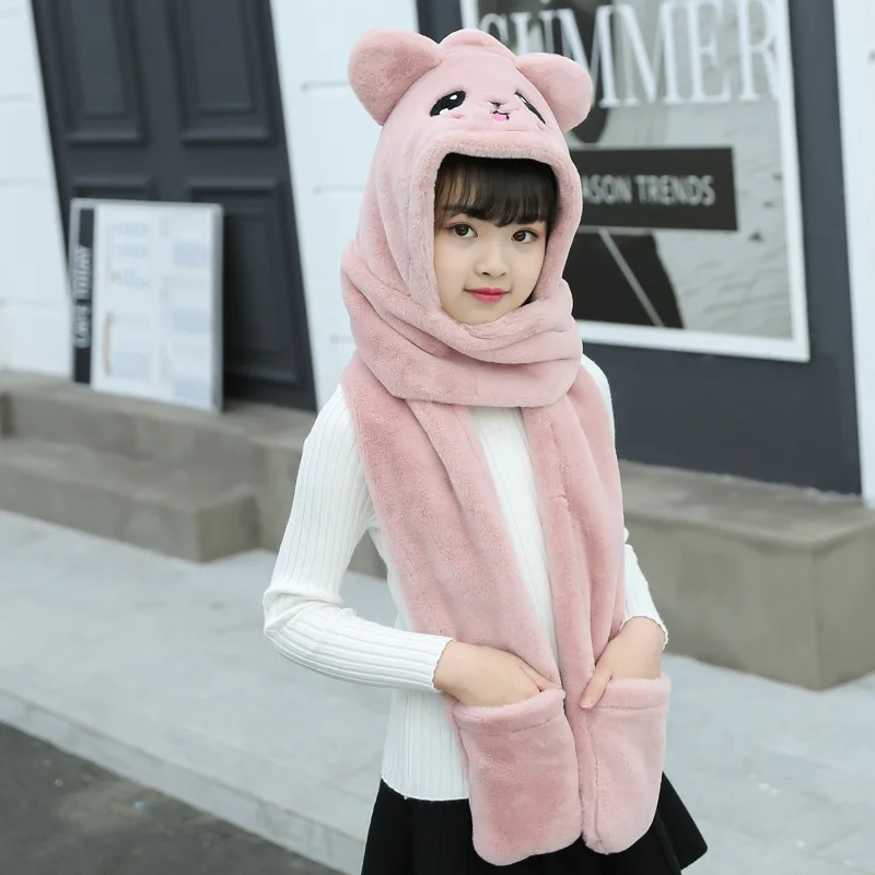 Детские зимние шапки с плюшевой пандой и поросенком шарф перчатки комплект 3 в 1