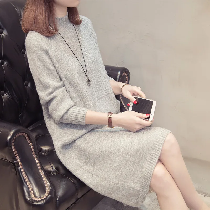

2020 Women Autumn Winter Turtleneck Sweater Dress Long Sleeve Warm Knitted Dresses