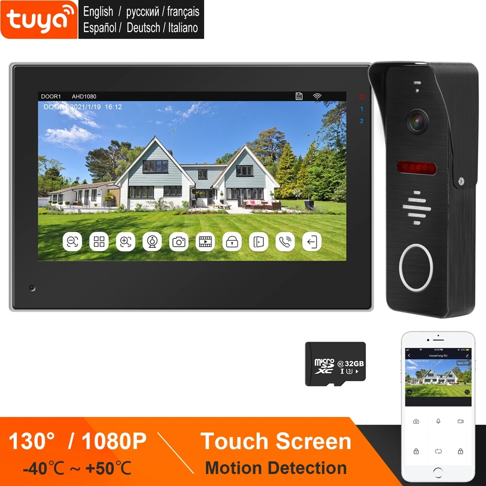 Tuya Smart Ip Intercom Wifi Video Intercom Voor Thuis 7 Inch Monitor Touch Screen 1080P Deurbel Camera Draadloze Video deurtelefoon