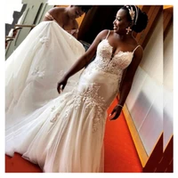 sexy african mermaid wedding dresses 2022 spaghetti straps appliques lace up back bridal dresses robe de mariee