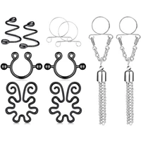 for women 14 pairs fake nipple rings stainless steel non piercing clip on nipplerings faux body jewelry