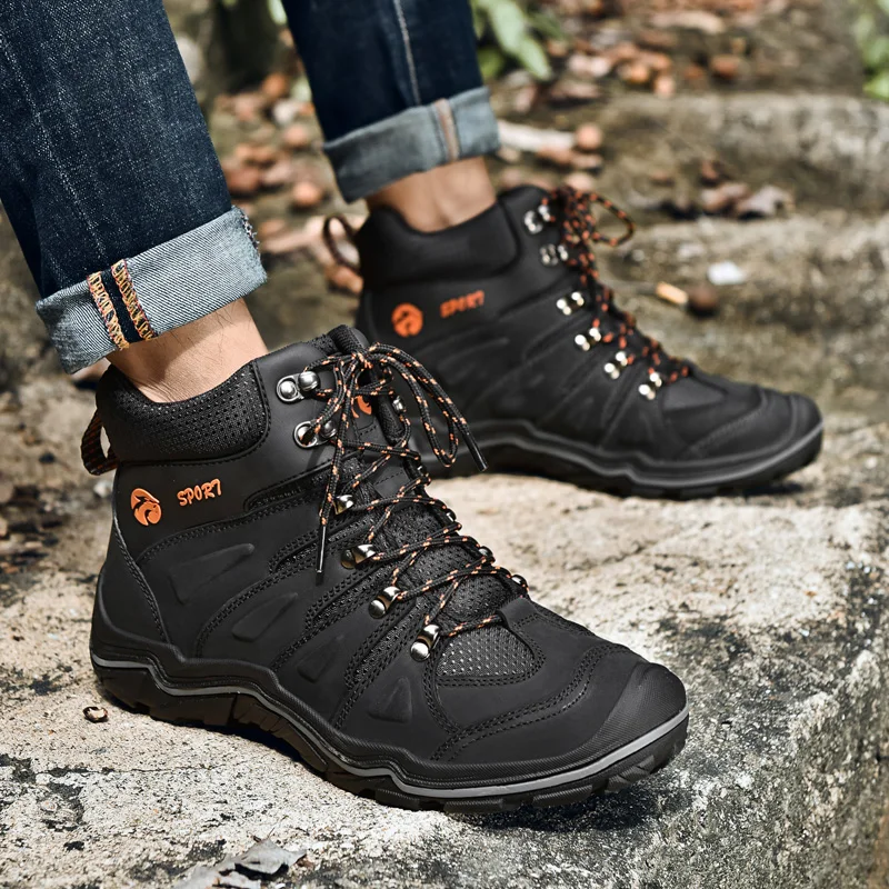 

Large Size Autumn & Winter Shoes Men Design Natural Leather Plush Warm Ankle Snow Boots Men Comfy Waterproof Hiking Men Shoes