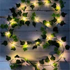 Искусственное растение, светодиодная гирлянсветильник с зелеными листьями, венок из виноградных листьев для рождества, свадьбы, вечеринки, праздничные декоративные светильники, 2 м, 3 м, 4 м