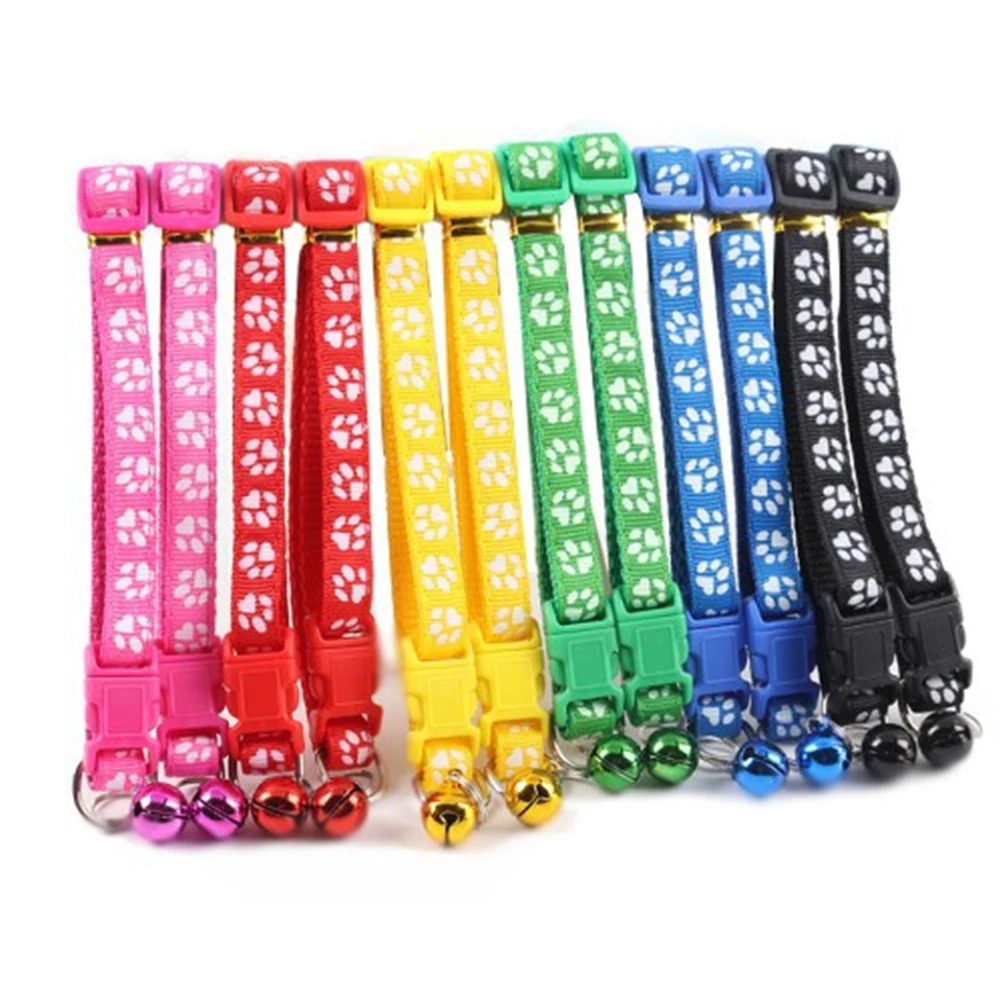 

Cartoon Funny Footprint Pet Collars Cute Bell Collar For Teddy Bomei 12pcs Colorful Adjustable Cat Dog Necklace With Bells