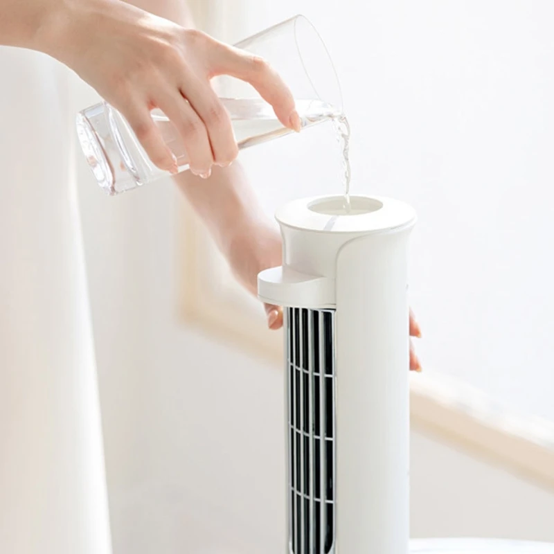 

ColourQ Portable Mute Air Conditioner Tower Fan 3 Speed Super Quiet Desk Air Cooling Humidifier Fan USB Rechargeable