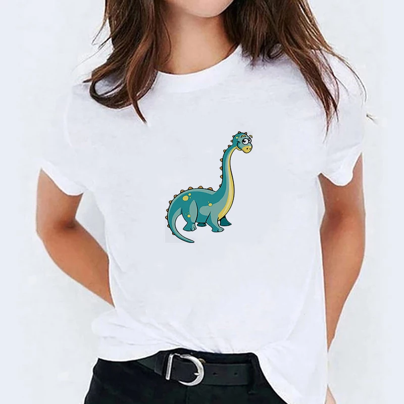 

Cartoon Dinosaur T-shirts Short Sleeve Kawai Women-clothing With Sleeves Kawaii Clothes Summer Woman Top Tops Women's Tshirts