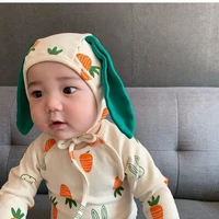 baby cartoon cute bodysuits rabbit ears hat pajamas sets carrot apple print cotton fabric toddlers clothing sets baby homewear