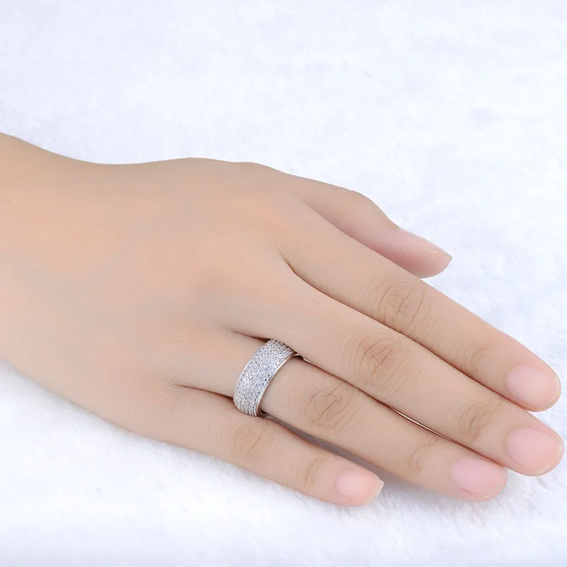 

Luxury Ring Band With Full CZ Stone Paved Silver Color Gold Color Available Retro Wedding Engagement Love Promise Ring