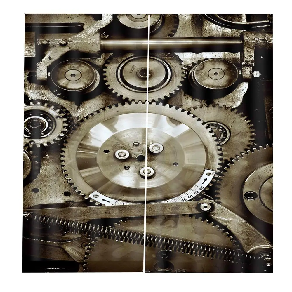 

Customize size Retro Gear Window Treatments Curtains For Living Room Bedroom Blackout Curtain left and right side)