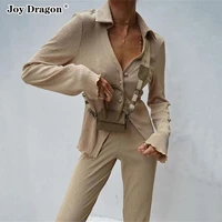 women pantsuits 2 piece suits female tracksuit sets long pants trousers ladies clothing flare sleeve solid color office lady
