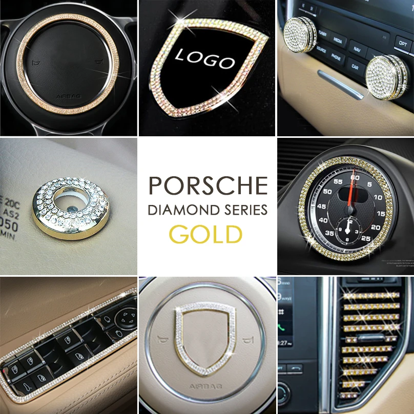 Золотая наклейка для украшения интерьера автомобиля с бриллиантами Porsche Macan Cayenne