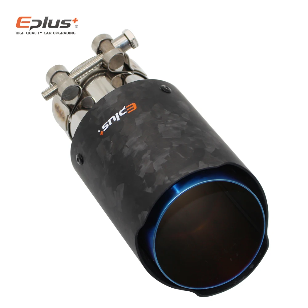 EPLUS Car Matte Scattered Pattern Carbon Fiber Muffler Tip Exhaust System Pipe Mufflers Nozzle Universal Straight Stainless Blue |