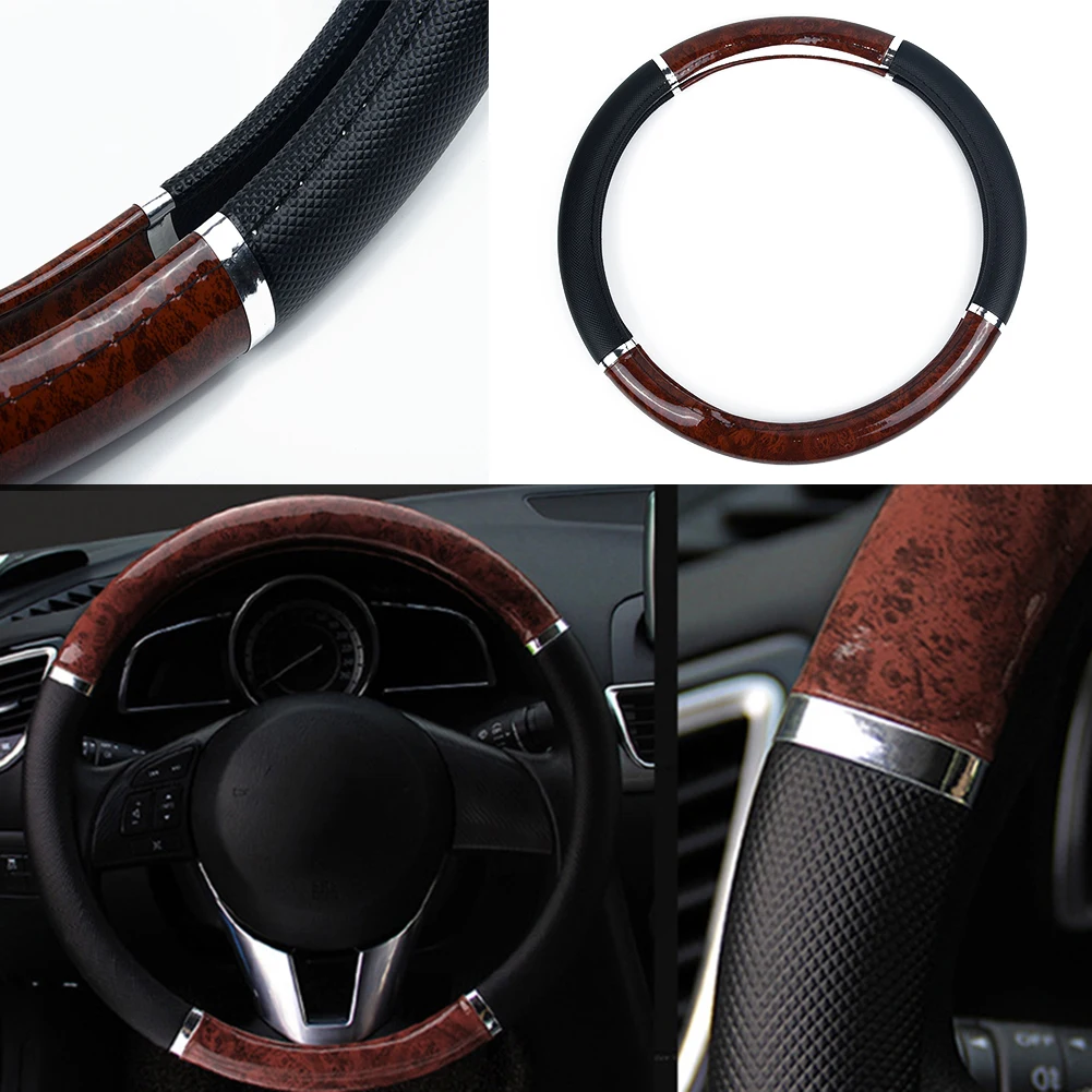 

Anti-skid Car Mahogany Steering Wheel Soft Leather Non-slip Durable 38cm 1pcs Auto Deluxe Tool Stock Latest Useful New Cover