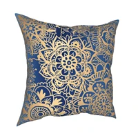 blue and gold mandala pattern pillowcase printed fabric cushion cover decoration pillow case cover home zippered 4545cm