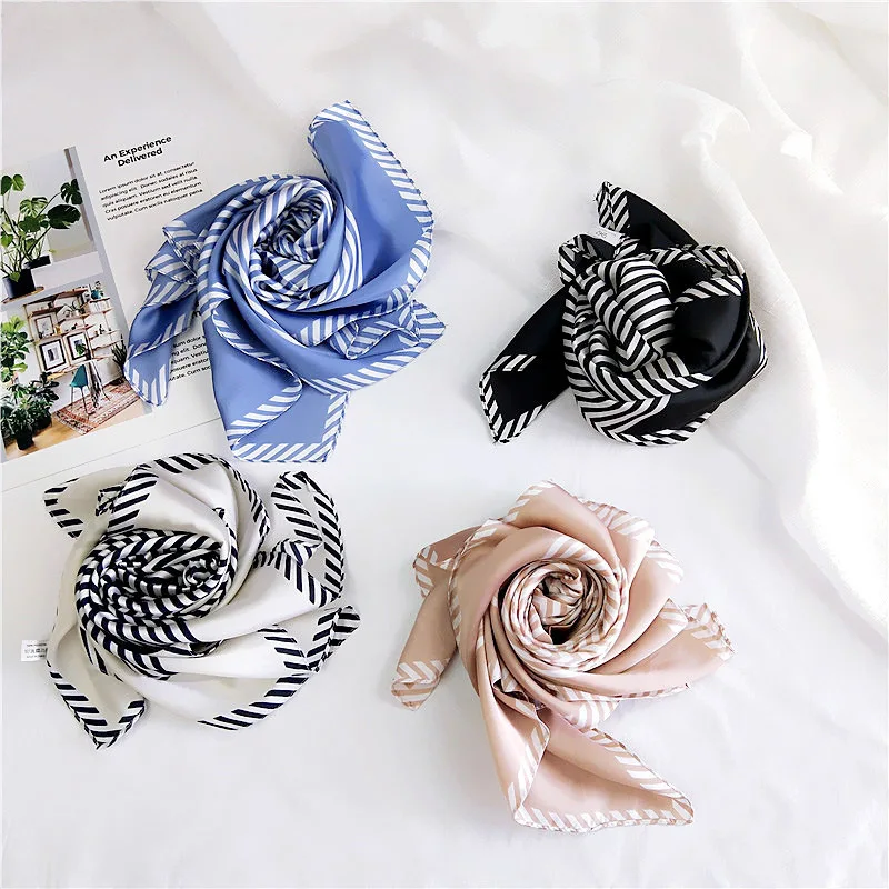 

70*70cm Stripe Fashion Women Girls Hair Ribbons Scarf Bands Headband Shawl Turban Wraps Bandanas Bag Accessories