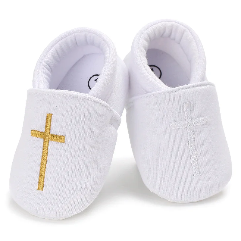 

Spring Autumn Newborn Baptism Shoes Golden Cross Infant Toddlers Shoes Baby Boys Girls Non-slip Soft Sole White Shoes for Kids