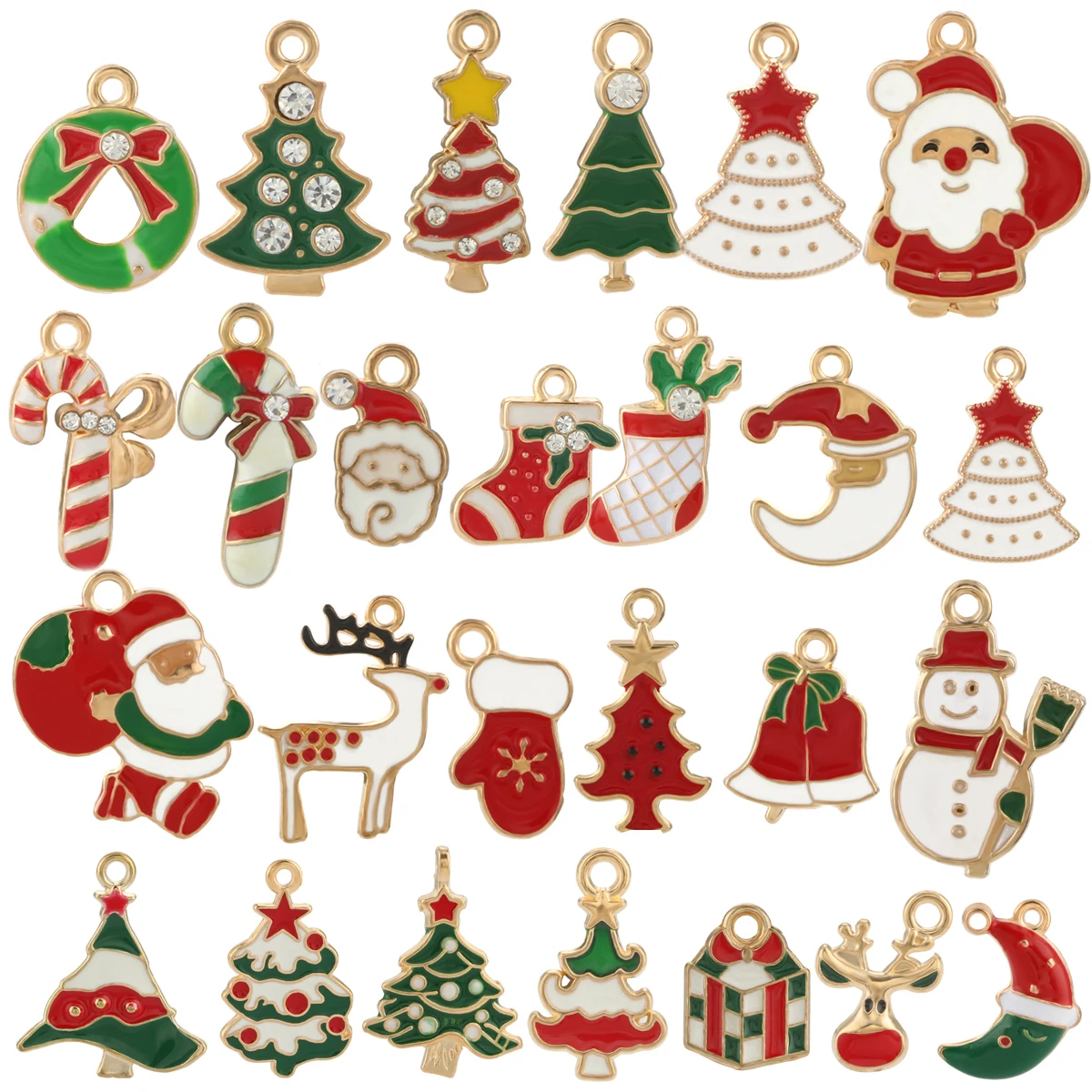 

10 шт., новогодние эмалевые подвески в виде снега, Санта-Клауса