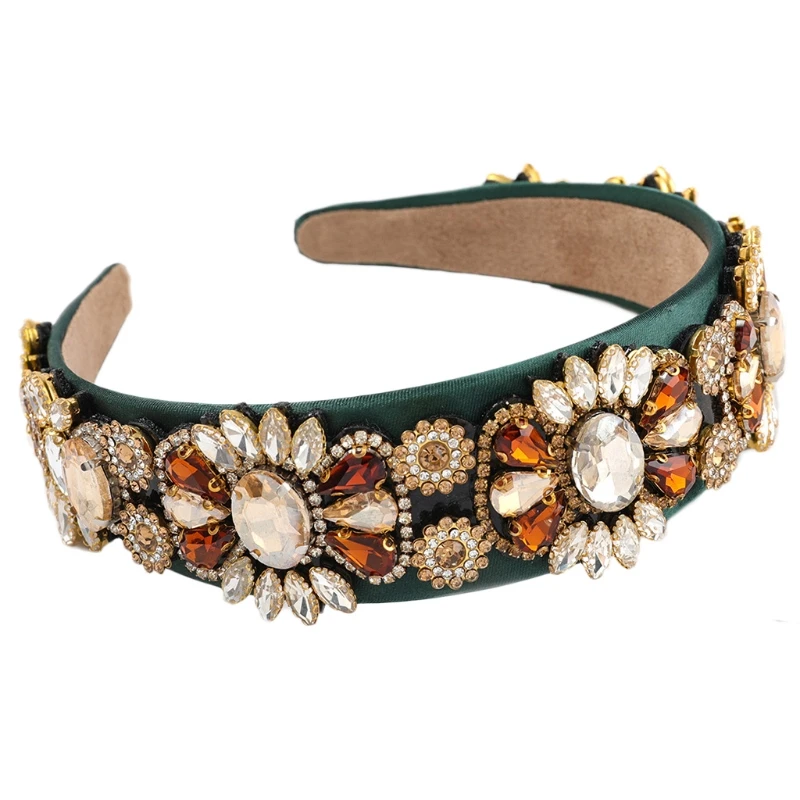 Многоцветная стеклянная повязка на голову с цветочным бархатным узором в стиле