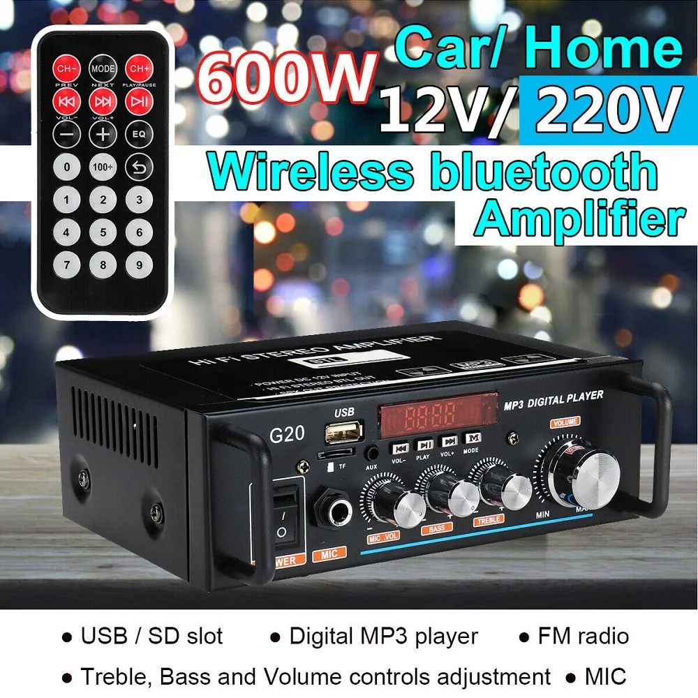 Усилитель мощности 600 Вт Bluetooth 110 220 В 2CH HIFI аудио стерео усилитель USB FM радио