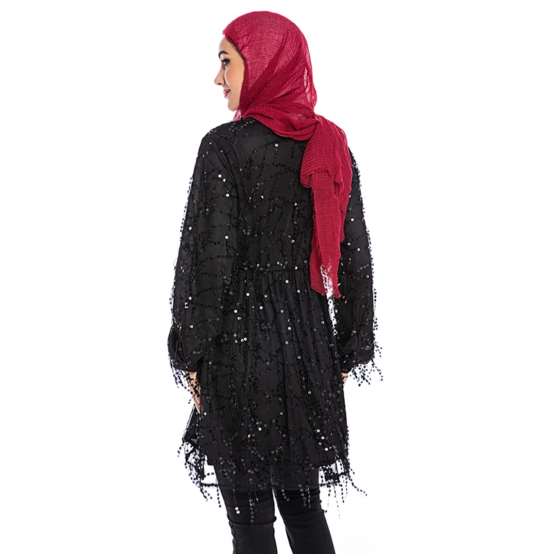 Abaya Дубай Турецкий Арабский Топ Mujer мусульманские блесток Длинные женские топы Исламская одежда Vetement Femme Musulmane Ropa Musulmana Mujer
