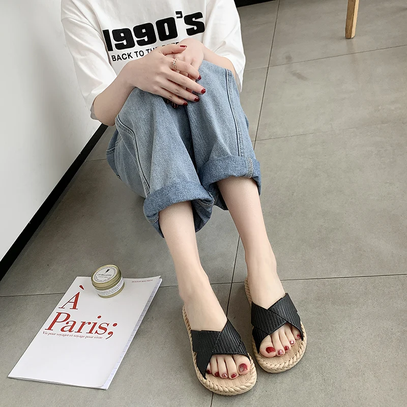 Женские шлепанцы Повседневная пляжная обувь с открытым носком Тапочки рисунком