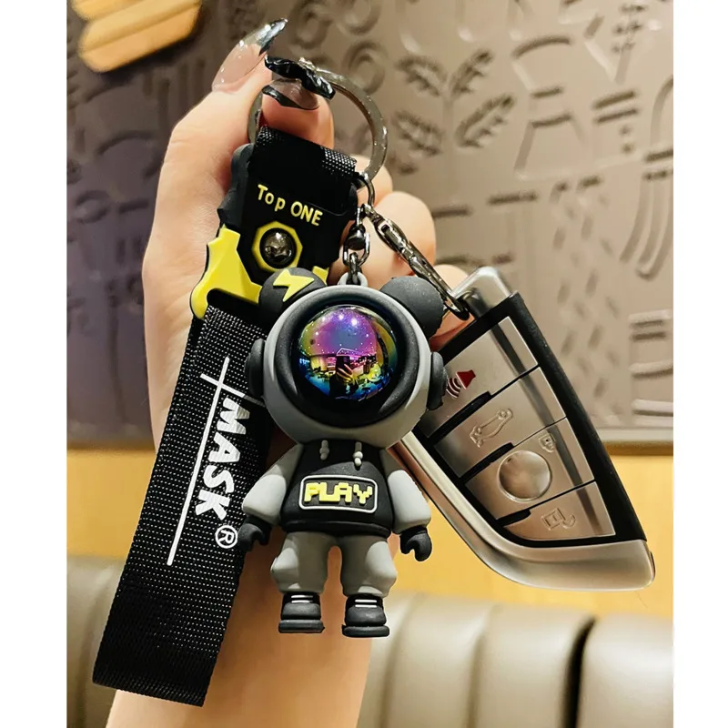 New Lightning Bear Metal Keychain Grey Purple Pink Green Doll Lovely Car Bag Keyring Girl Boy Couple Lover Knitted Lanyard Gift