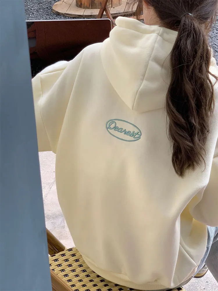 

3Colors 2021 Autumn and Winter korean style Back Embroidery hoodies womens Thick warm sweatshirts and pullovers (X2242)