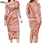 FORUDESIGNSженское облегающее платье-карандаш с круглым вырезом и длинным рукавом в этническом стиле, женские удобные вечерние платья