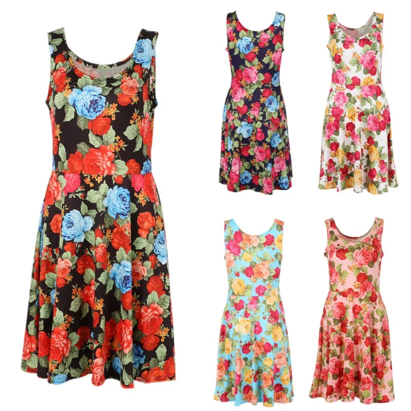 

Printed Women Dress New Arrival Sleeveless Summer Dress O neck Casual Loose Mini Dresses Vestidos
