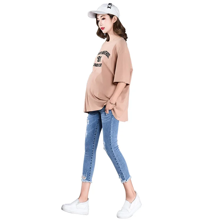 

817# 7/10 Length Summer Autumn Fashion Maternity Jeans High Waist Belly Skinny Pencil Pants Clothes for Pregnant Women Pregnancy