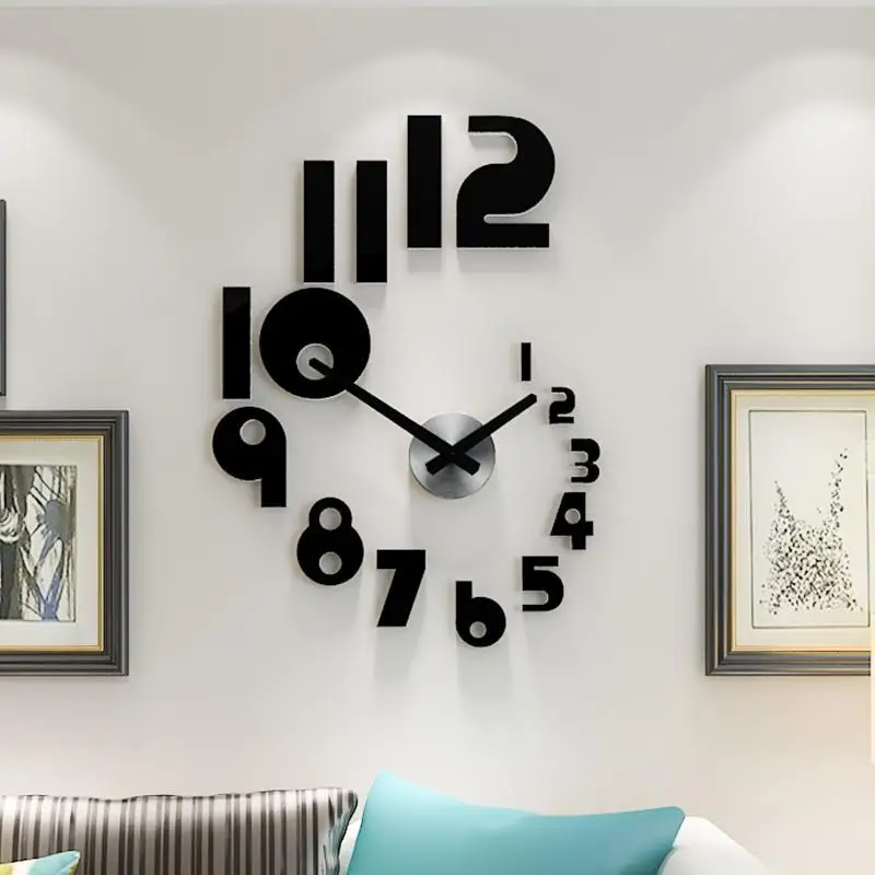 

Настенные часы 2021, большие часы «сделай сам», современный дизайн, бесшумные кварцевые часы с наклейками, 3d гостиная, домашний декор, акрилов...