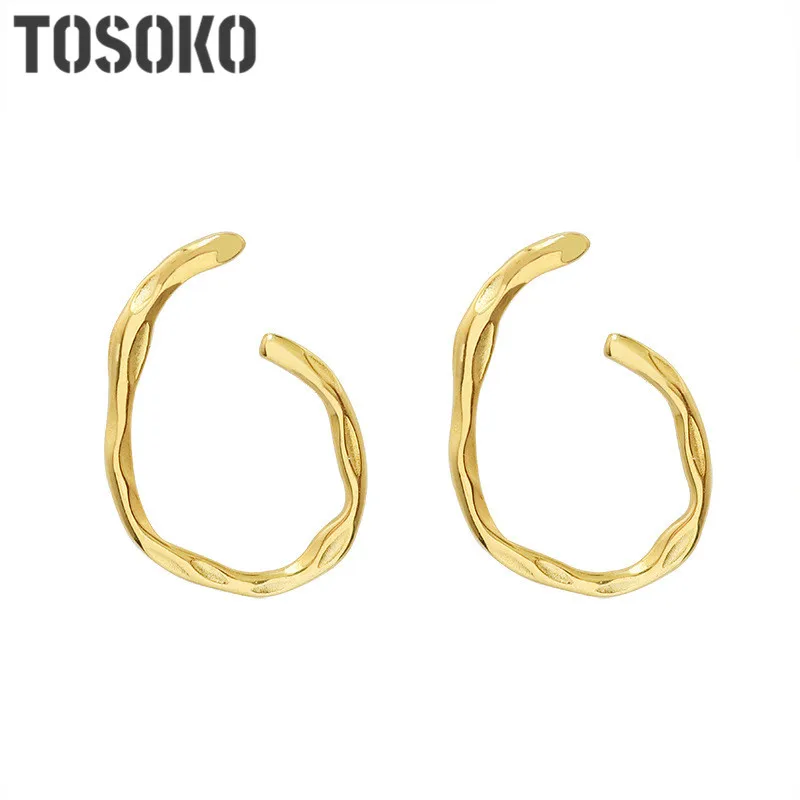 TOSOKO ювелирные изделия из нержавеющей стали волнистые геометрические серьги-кольца модные женские серьги BSF319
