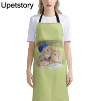 kawaii rabbit printed women kitchen aprons cooking polyester oil proof adult bibs antifouling chef apron cleaning accessories