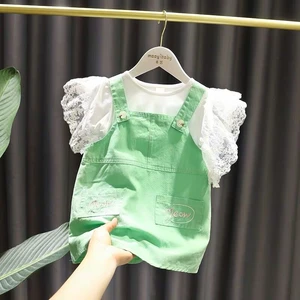 Summer Girls Baby Dress Childrens Princess Sling Skirts For Baby Clothes Set New Kids Short Sleeve T-shirt Clothing Set