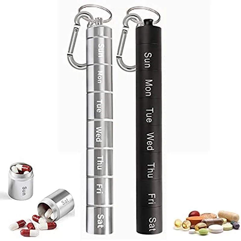 

Metal 7 Days Waterproof Alloy Pill Box Case Bottle Cache Drug Holder Container Keychain Medicine Box Health Care For Travel 2021