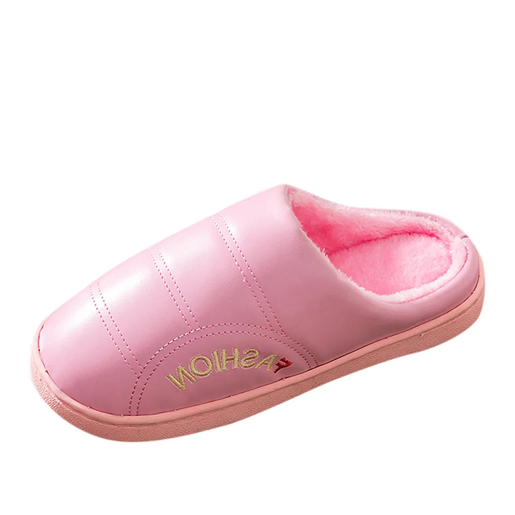 Осень 2019 хит продаж женские мужские теплые Нескользящие кожаные тапочки