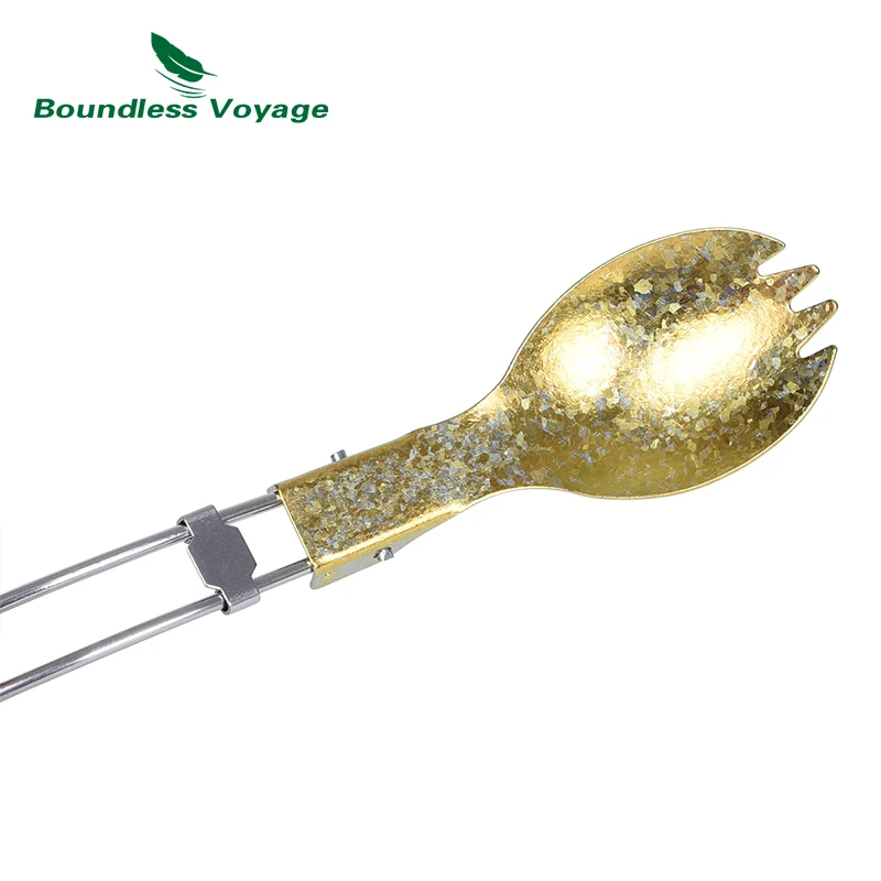 

Boundless Voyage Folding Golden Cutlery Titanium Spoon Spork Outdoor Camping Ultralight Tableware Colorful Flatware