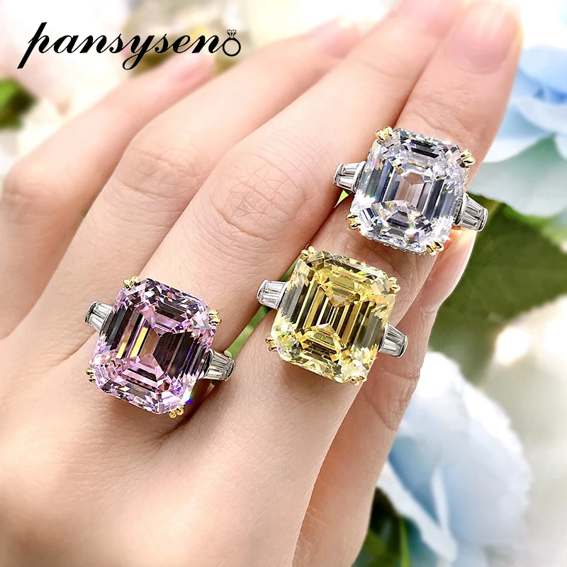 

PANSYSEN Luxury 100% 925 Sterling Silver Citrine Sapphire Simulated Moissanite Gemstone Ring Women Cocktail Party Fine Jewelry