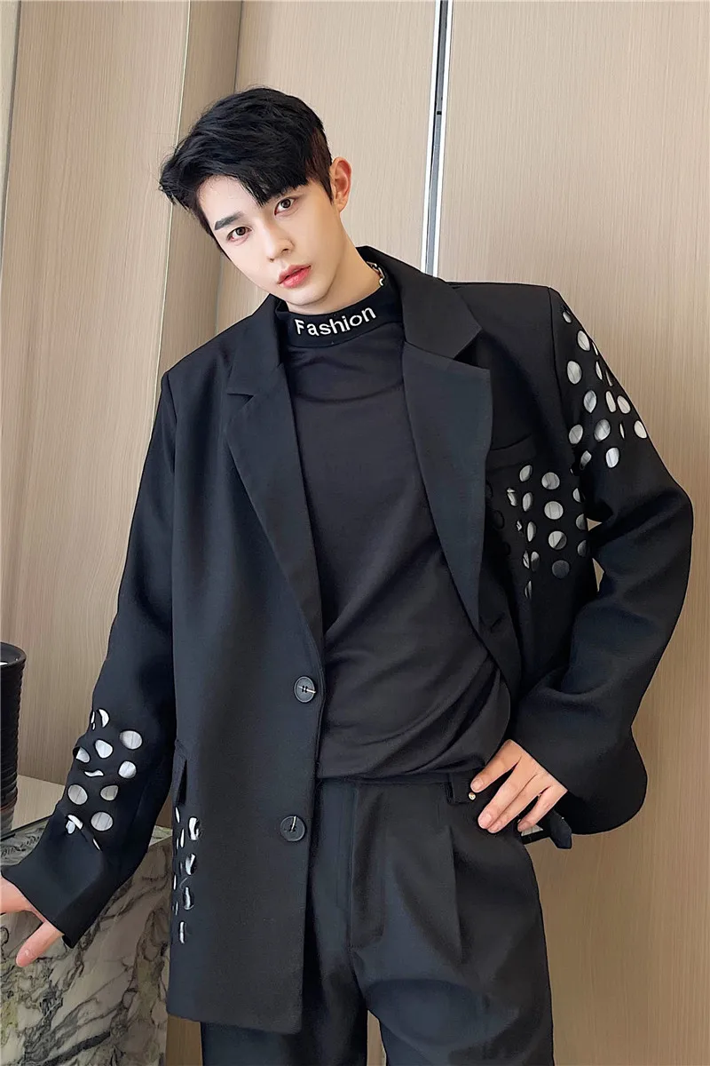 

M-XXLSpring additional kind hollow out laser broken hole design loose leisure small suit tide male Han edition suit jacket.