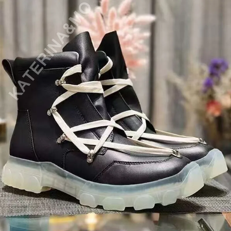 

Ботильоны мужские/женские на толстой подошве, брендовые кроссовки из натуральной кожи, на шнуровке, мотоциклетные красивые сапоги, роскошн...